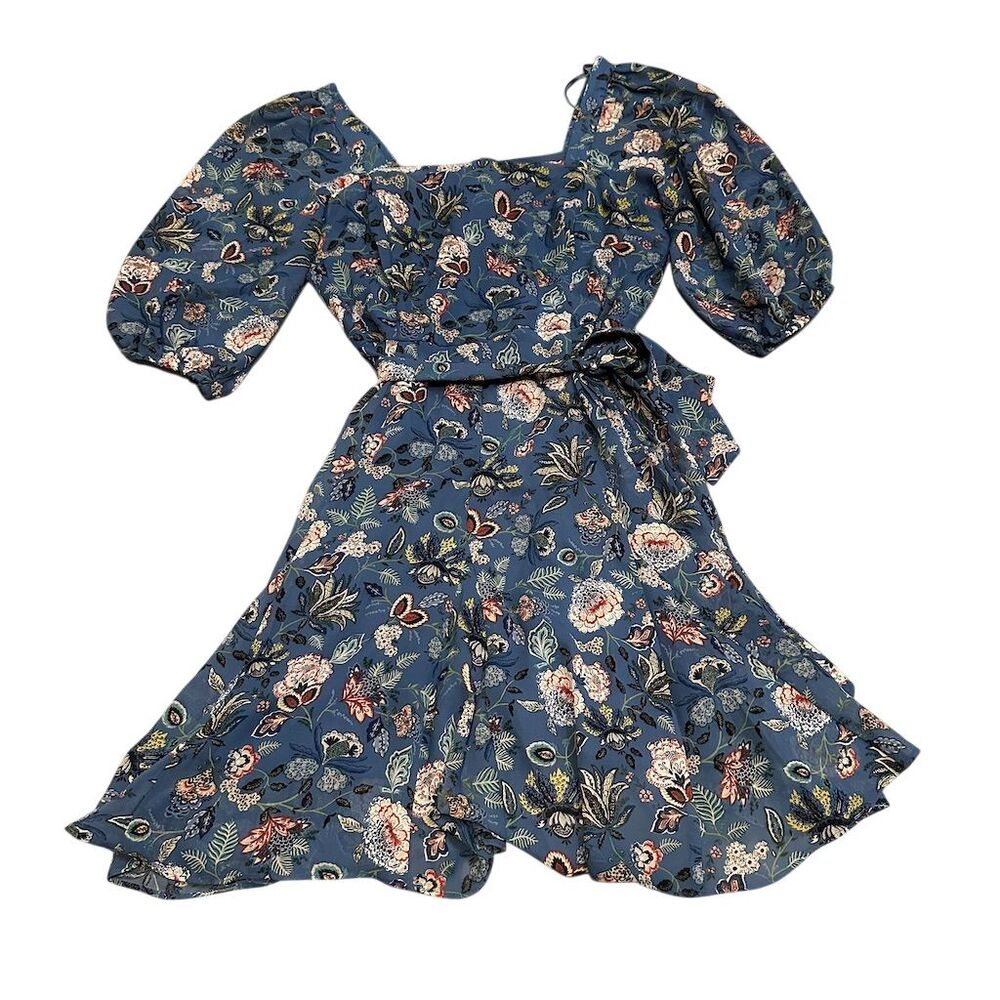 Melonie Women's Size 8‎ Blue Floral Puff Sleeve Knee Length Dress